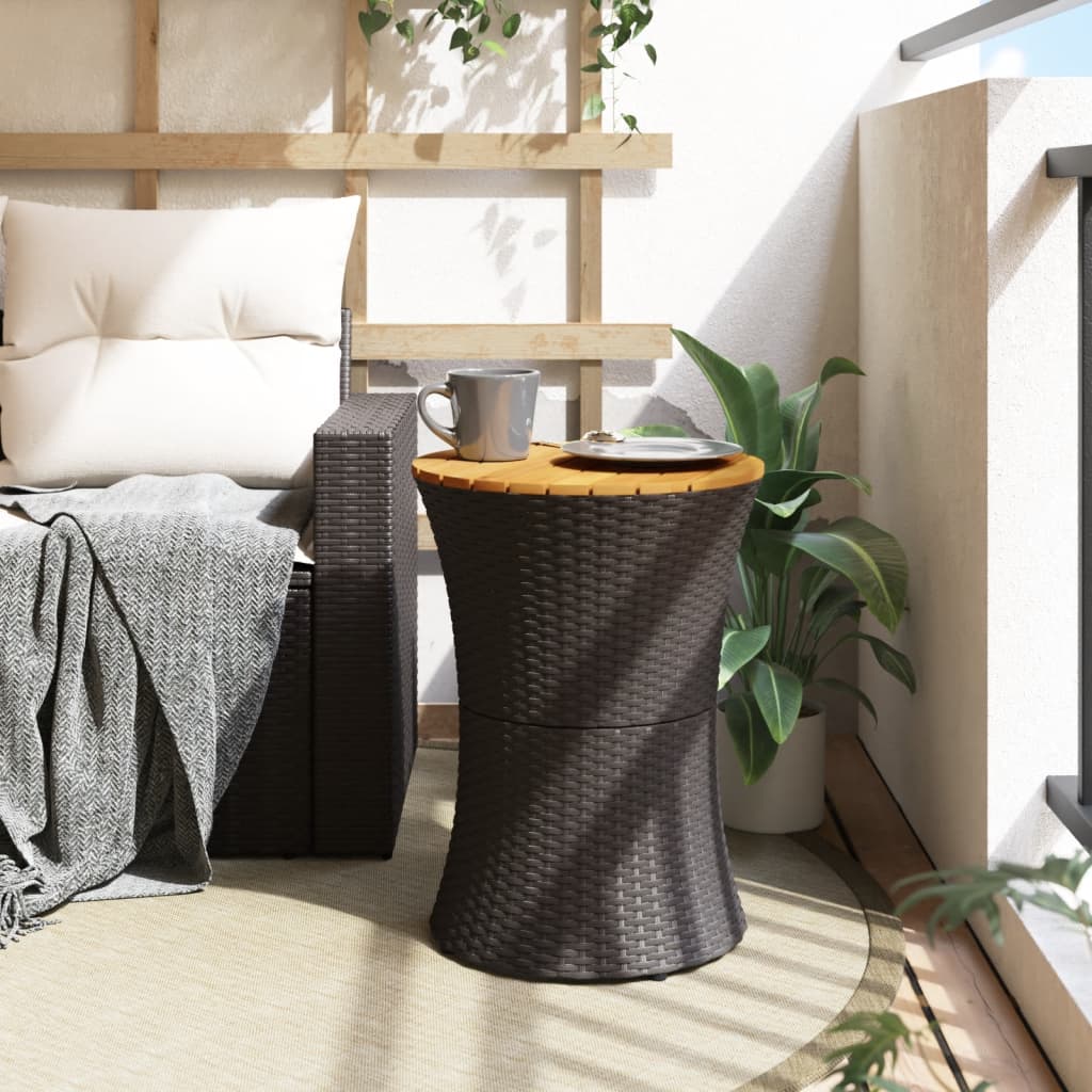 Tuinbijzettafel trommelvormig poly rattan en massief hout zwart is nu te koop bij PeponiXL, paradijselijk wonen!