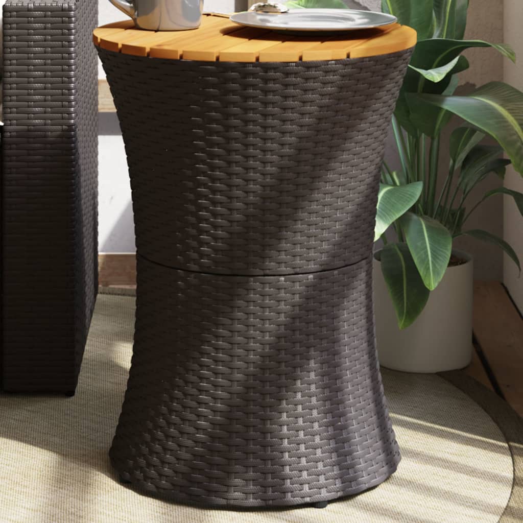 Tuinbijzettafel trommelvormig poly rattan en massief hout zwart is nu te koop bij PeponiXL, paradijselijk wonen!