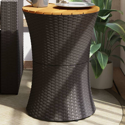Tuinbijzettafel trommelvormig poly rattan en massief hout zwart is nu te koop bij PeponiXL, paradijselijk wonen!