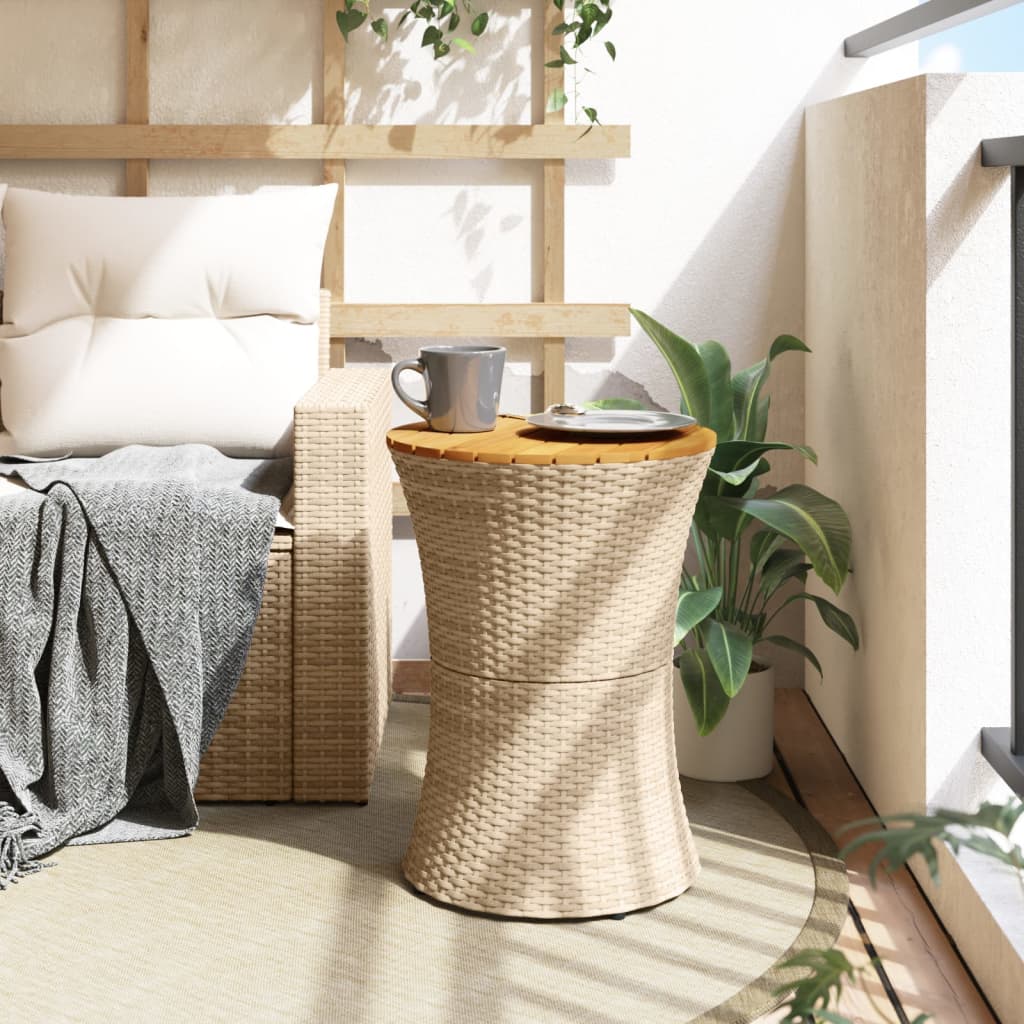 Tuinbijzettafel trommelvormig poly rattan en massief hout beige is nu te koop bij PeponiXL, paradijselijk wonen!