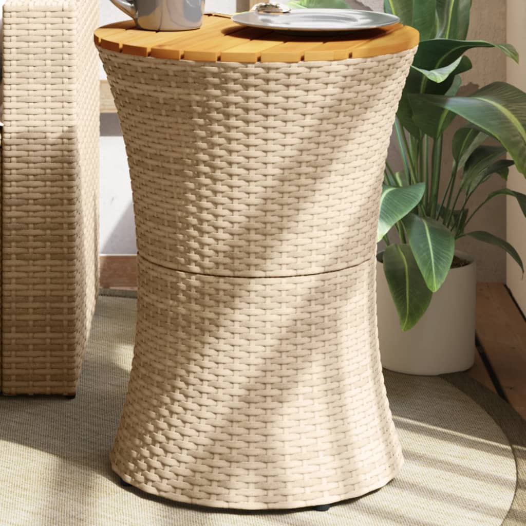 Tuinbijzettafel trommelvormig poly rattan en massief hout beige is nu te koop bij PeponiXL, paradijselijk wonen!