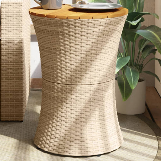 Tuinbijzettafel trommelvormig poly rattan en massief hout beige is nu te koop bij PeponiXL, paradijselijk wonen!