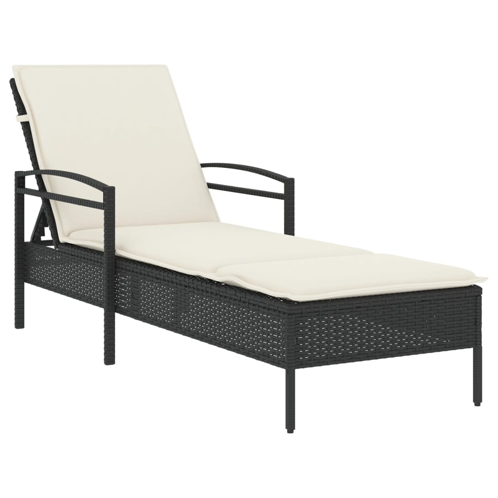 Ligbed met kussen 63x200x81 cm poly rattan zwart is nu te koop bij PeponiXL, paradijselijk wonen!