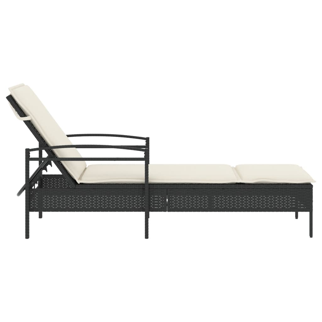 Ligbed met kussen 63x200x81 cm poly rattan zwart is nu te koop bij PeponiXL, paradijselijk wonen!