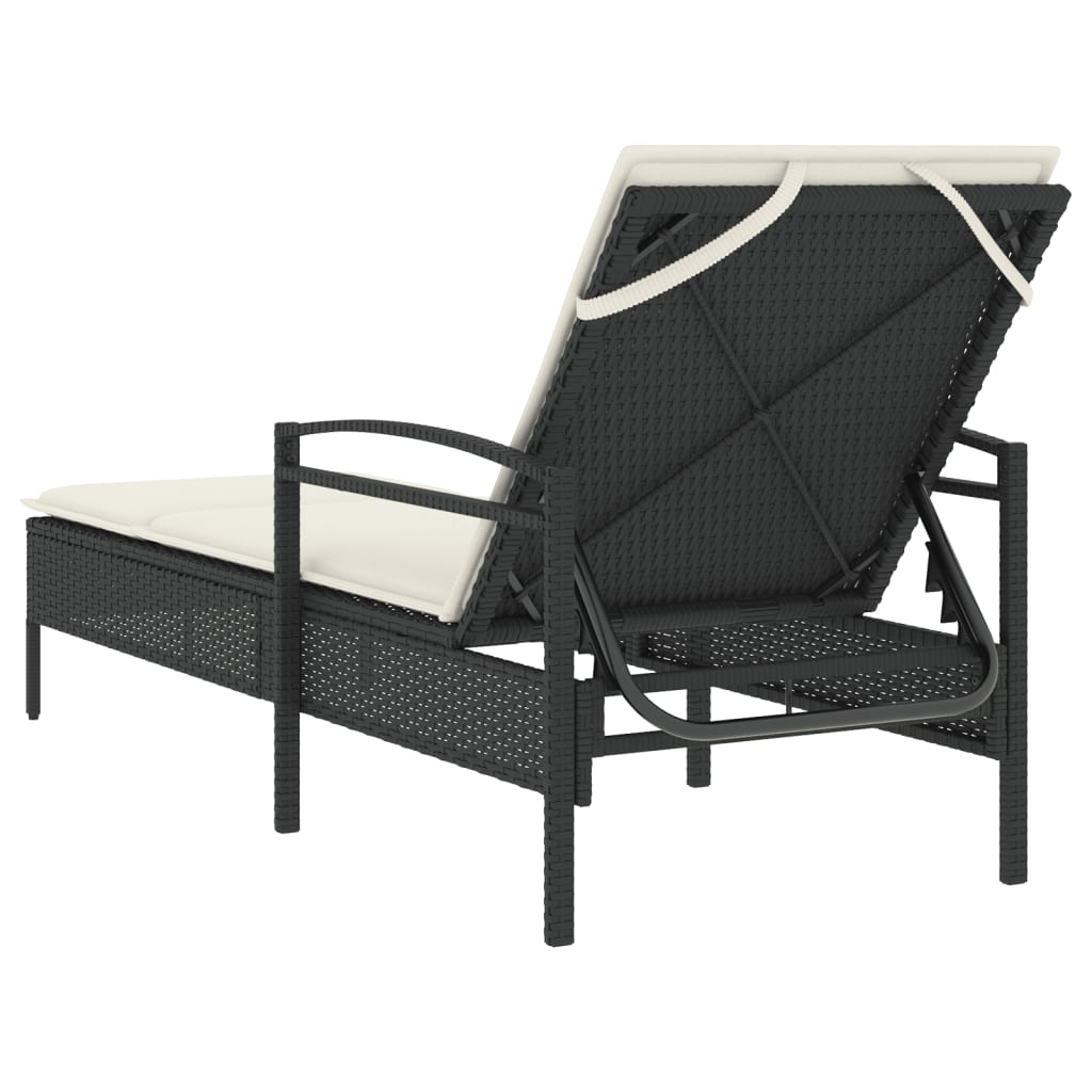 Ligbed met kussen 63x200x81 cm poly rattan zwart is nu te koop bij PeponiXL, paradijselijk wonen!