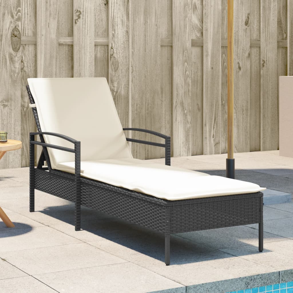 Ligbed met kussen 63x200x81 cm poly rattan zwart is nu te koop bij PeponiXL, paradijselijk wonen!