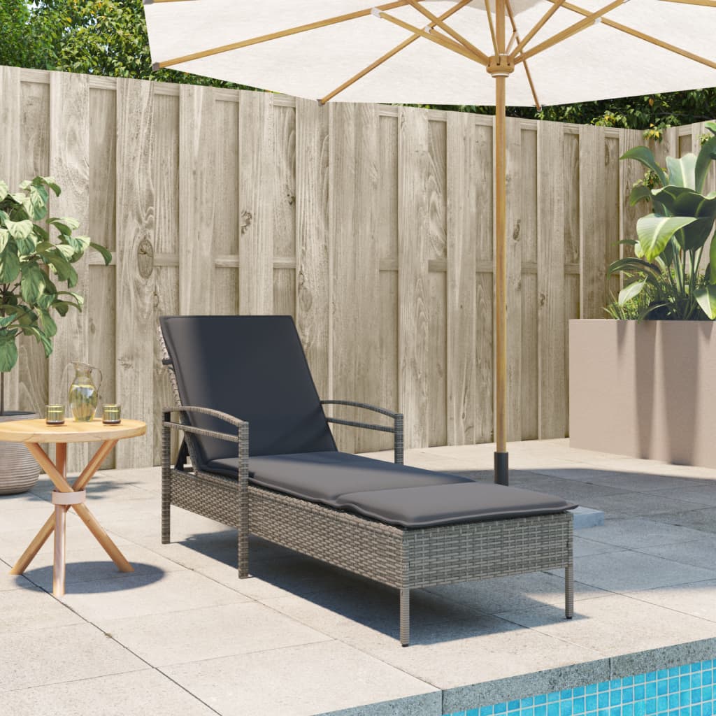 Ligbed met kussen 63x200x81 cm poly rattan grijs is nu te koop bij PeponiXL, paradijselijk wonen!