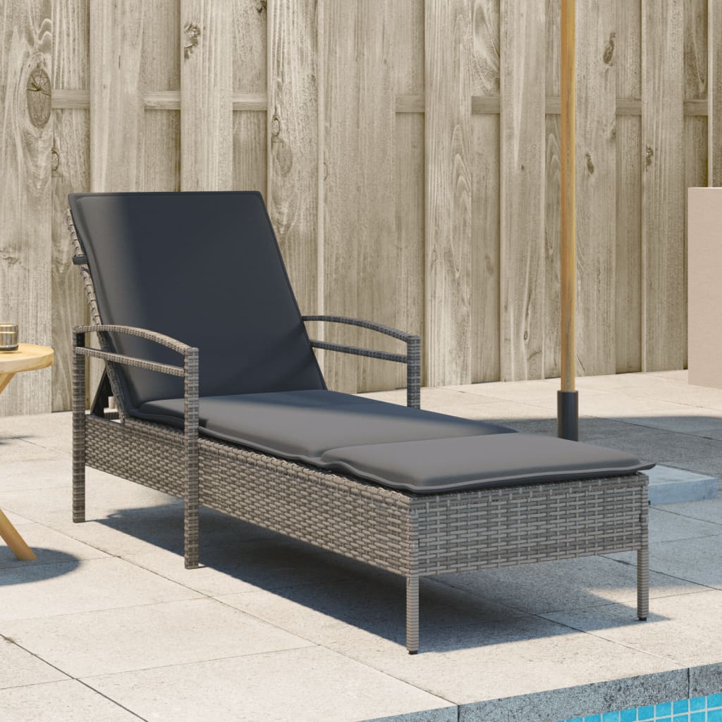 Ligbed met kussen 63x200x81 cm poly rattan grijs is nu te koop bij PeponiXL, paradijselijk wonen!