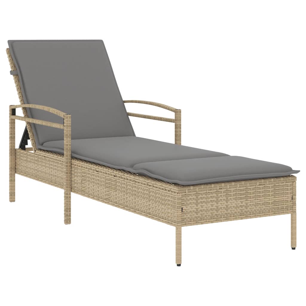 Ligbed met kussen 63x200x81 cm poly rattan beige is nu te koop bij PeponiXL, paradijselijk wonen!