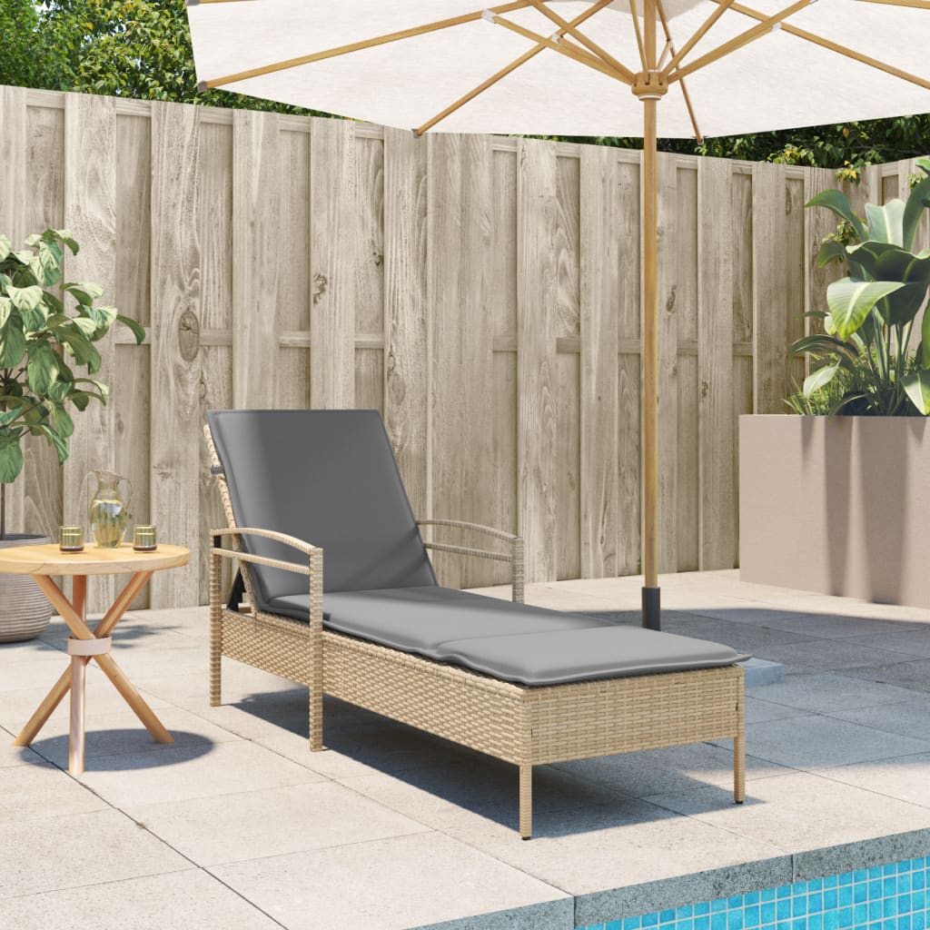 Ligbed met kussen 63x200x81 cm poly rattan beige is nu te koop bij PeponiXL, paradijselijk wonen!