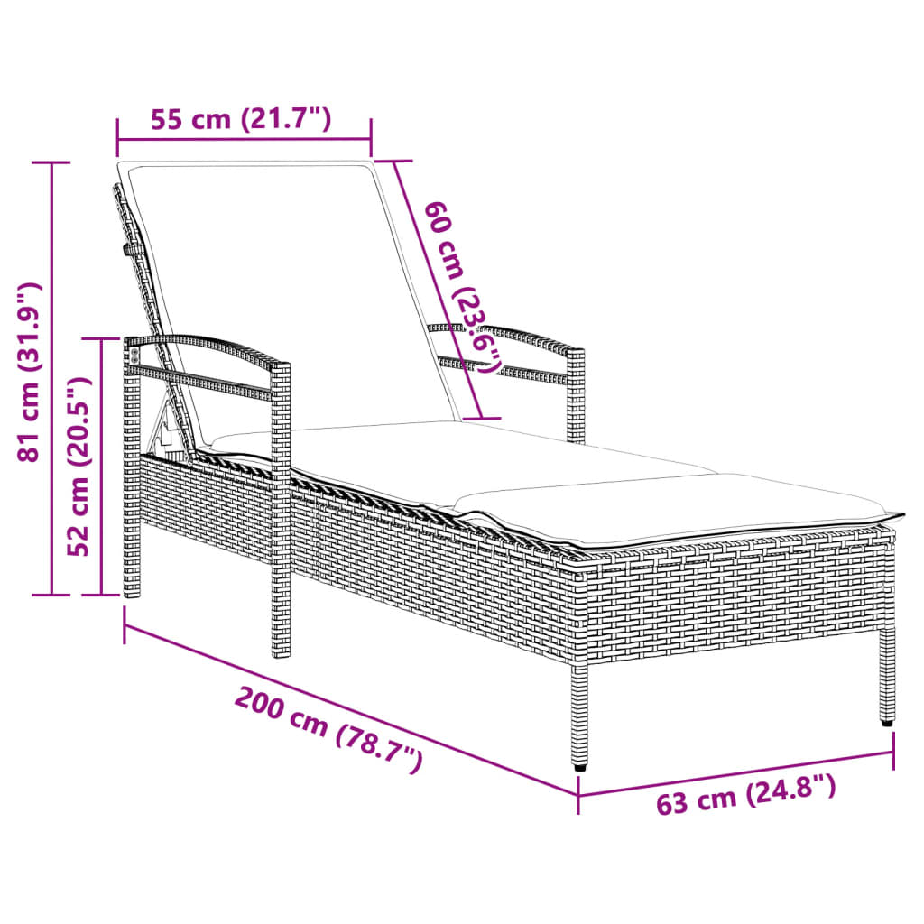 Ligbed met kussen 63x200x81 cm poly rattan beige is nu te koop bij PeponiXL, paradijselijk wonen!