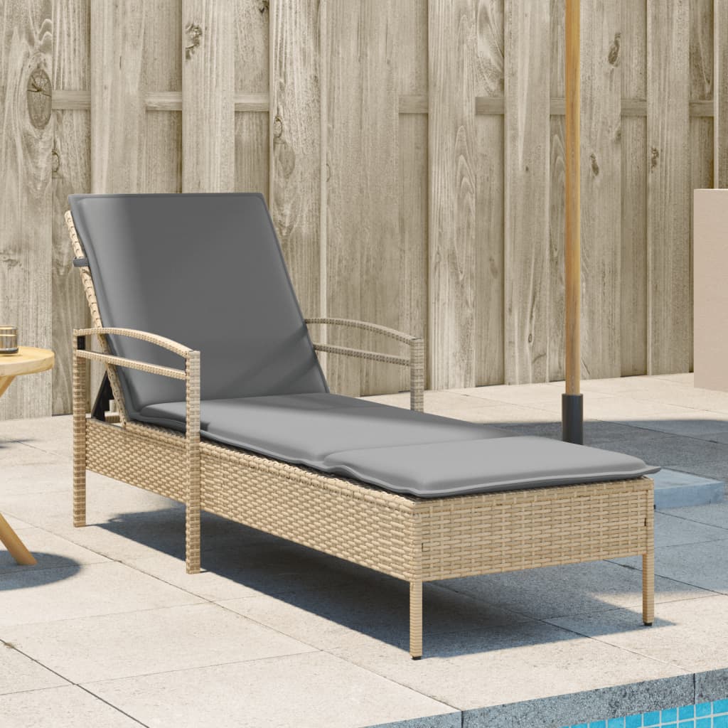 Ligbed met kussen 63x200x81 cm poly rattan beige is nu te koop bij PeponiXL, paradijselijk wonen!