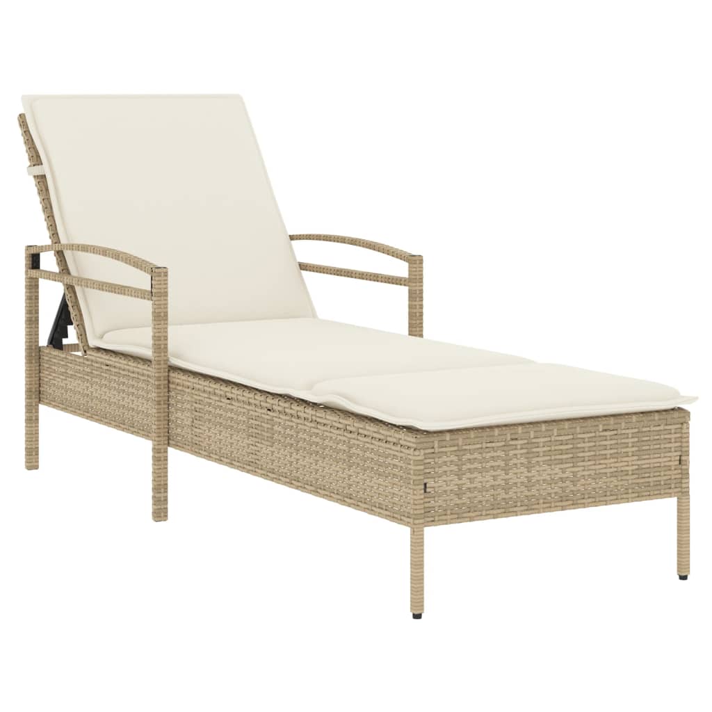 Ligbed met kussen 63x200x81 cm poly rattan beige is nu te koop bij PeponiXL, paradijselijk wonen!