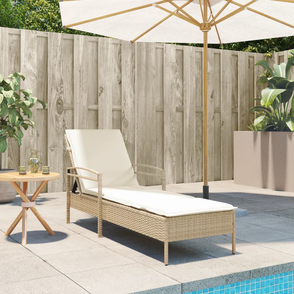 Ligbed met kussen 63x200x81 cm poly rattan beige is nu te koop bij PeponiXL, paradijselijk wonen!