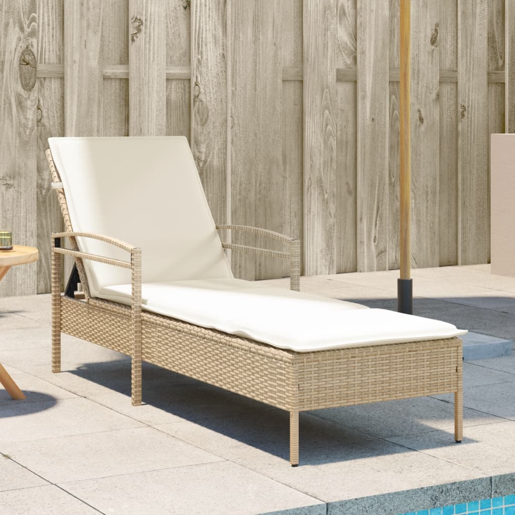 Ligbed met kussen 63x200x81 cm poly rattan beige is nu te koop bij PeponiXL, paradijselijk wonen!