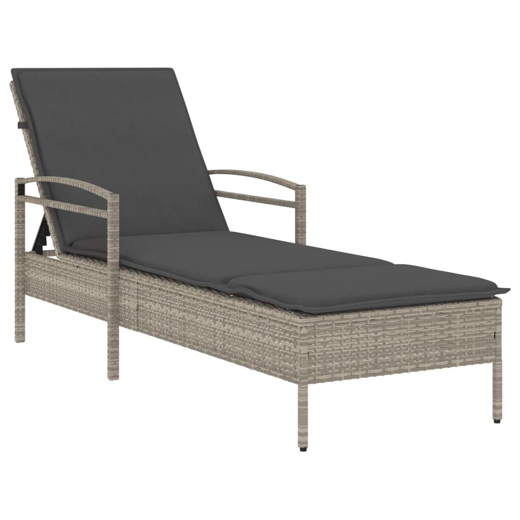 Ligbed met kussen 63x200x81 cm poly rattan lichtgrijs is nu te koop bij PeponiXL, paradijselijk wonen!