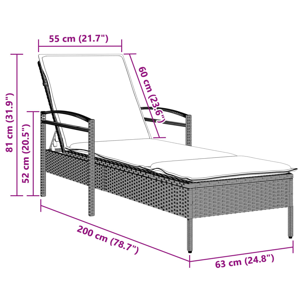 Ligbed met kussen 63x200x81 cm poly rattan lichtgrijs is nu te koop bij PeponiXL, paradijselijk wonen!