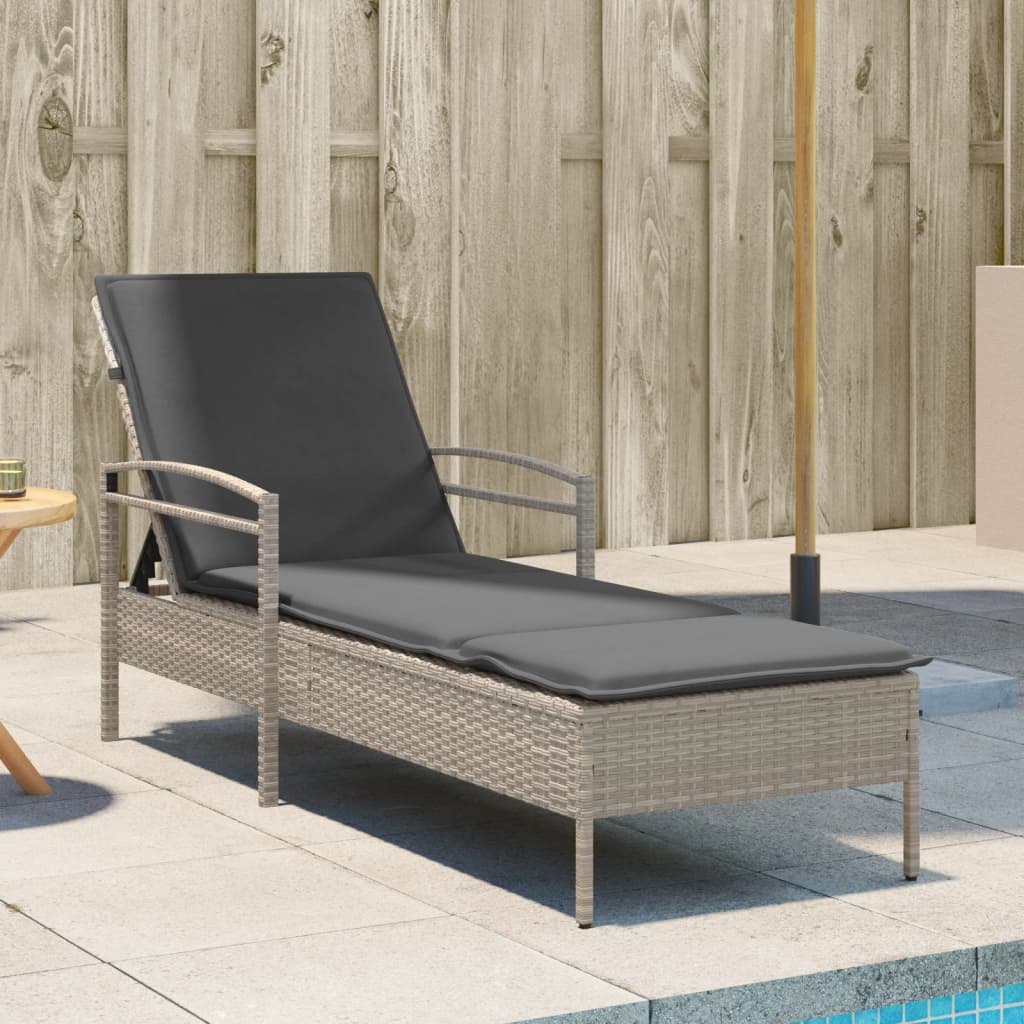 Ligbed met kussen 63x200x81 cm poly rattan lichtgrijs is nu te koop bij PeponiXL, paradijselijk wonen!