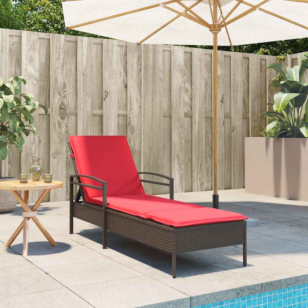 | Ligstoel | met kussen Bruin 63 x 200 x 81 cm poly rattan is nu te koop bij PeponiXL, paradijselijk wonen!