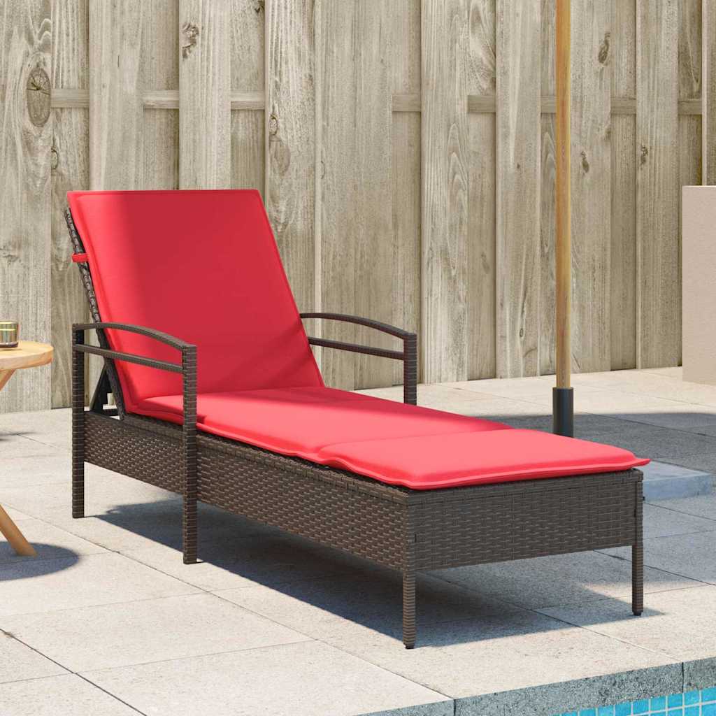 | Ligstoel | met kussen Bruin 63 x 200 x 81 cm poly rattan is nu te koop bij PeponiXL, paradijselijk wonen!