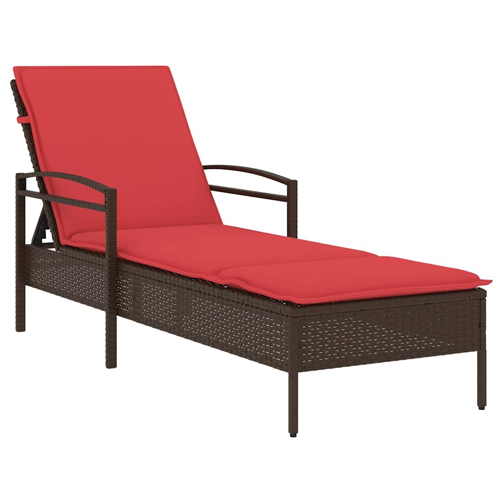 | Ligstoel | met kussen Bruin 63 x 200 x 81 cm poly rattan is nu te koop bij PeponiXL, paradijselijk wonen!