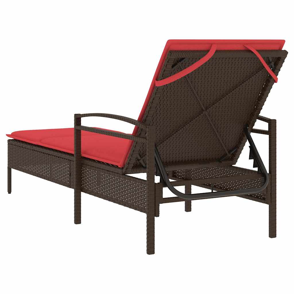 | Ligstoel | met kussen Bruin 63 x 200 x 81 cm poly rattan is nu te koop bij PeponiXL, paradijselijk wonen!