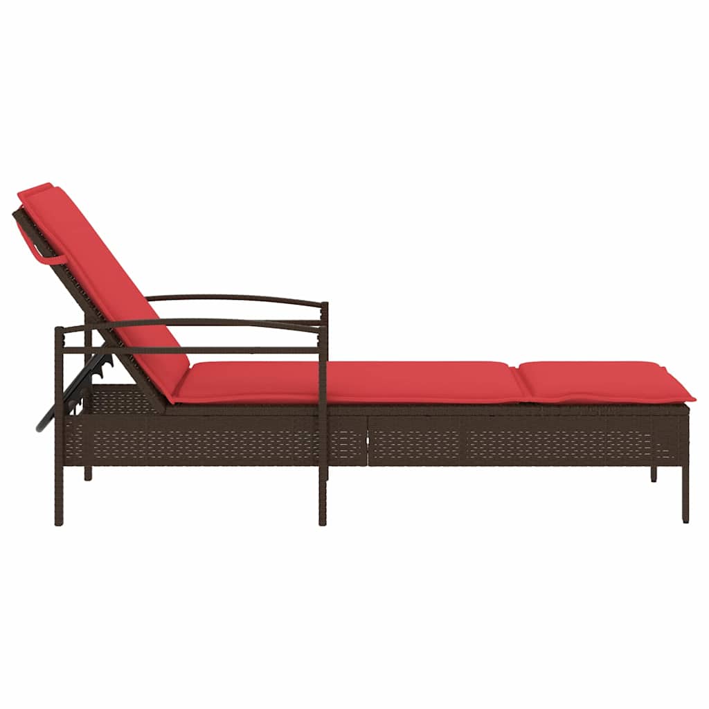 | Ligstoel | met kussen Bruin 63 x 200 x 81 cm poly rattan is nu te koop bij PeponiXL, paradijselijk wonen!