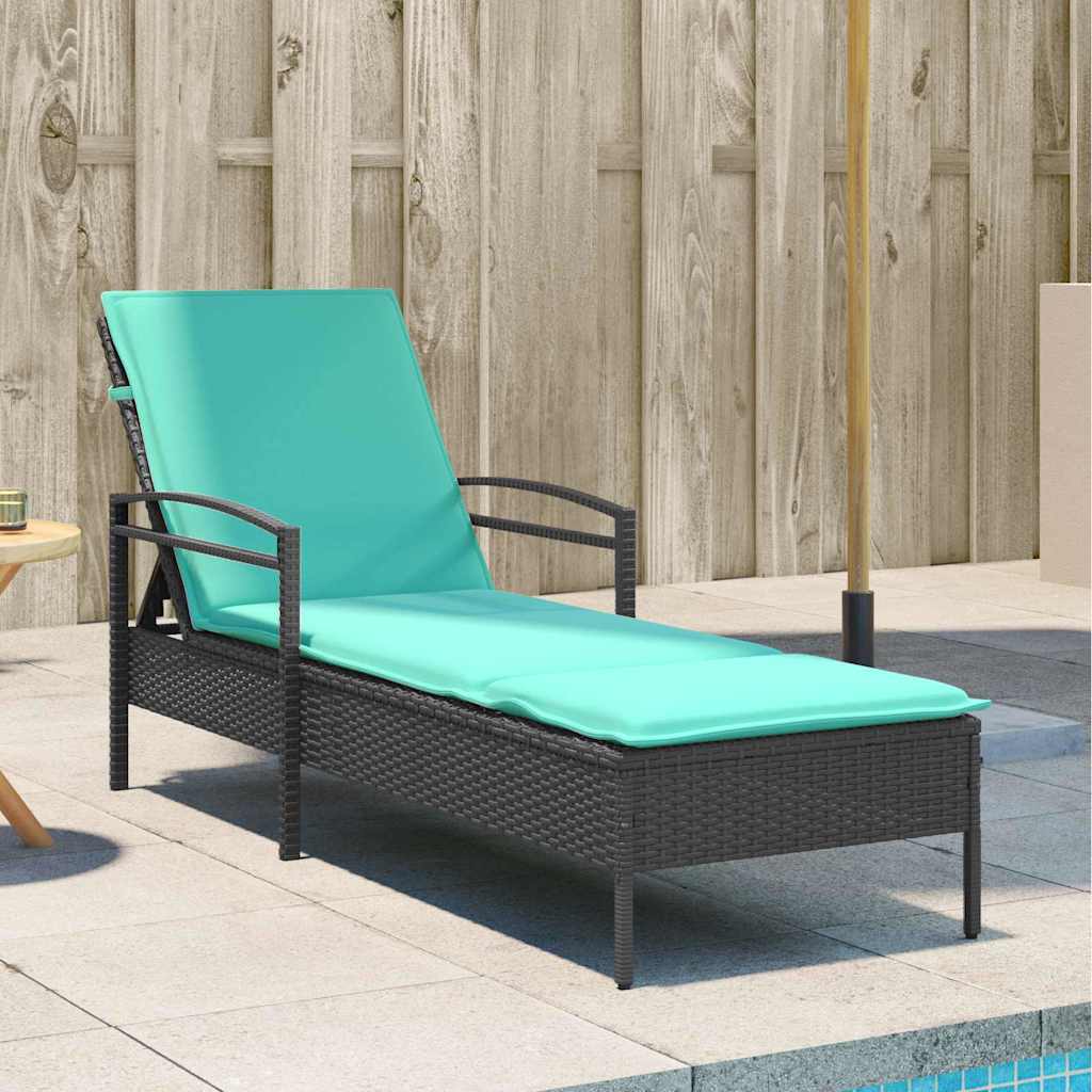 | Ligstoel | met kussen Zwart 63 x 200 x 81 cm poly rattan is nu te koop bij PeponiXL, paradijselijk wonen!