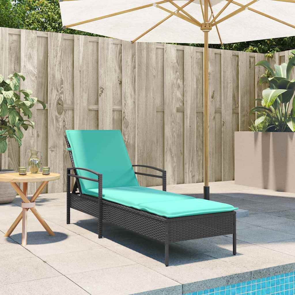 | Ligstoel | met kussen Zwart 63 x 200 x 81 cm poly rattan is nu te koop bij PeponiXL, paradijselijk wonen!