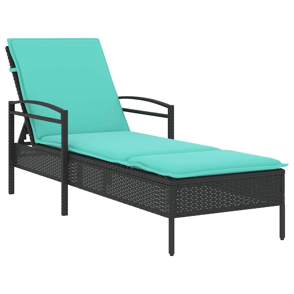 | Ligstoel | met kussen Zwart 63 x 200 x 81 cm poly rattan is nu te koop bij PeponiXL, paradijselijk wonen!