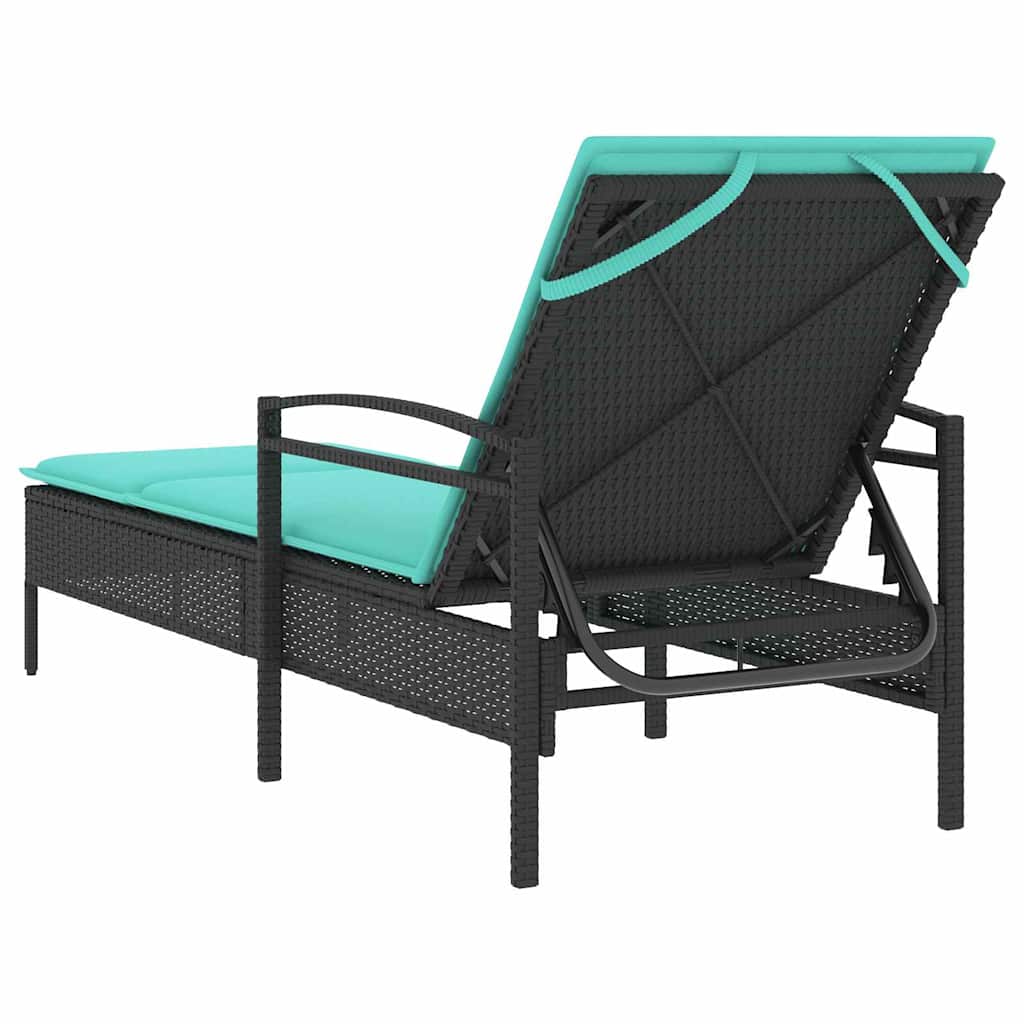 | Ligstoel | met kussen Zwart 63 x 200 x 81 cm poly rattan is nu te koop bij PeponiXL, paradijselijk wonen!