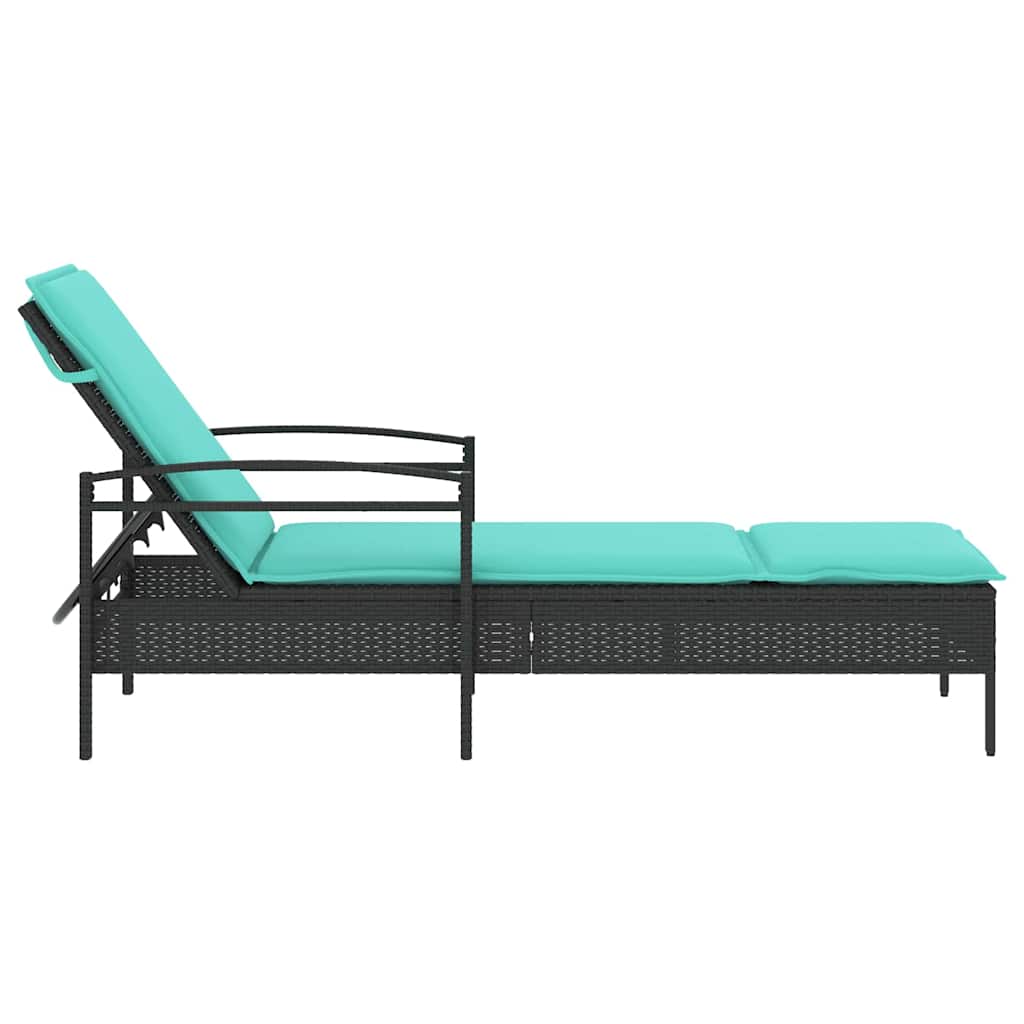 | Ligstoel | met kussen Zwart 63 x 200 x 81 cm poly rattan is nu te koop bij PeponiXL, paradijselijk wonen!