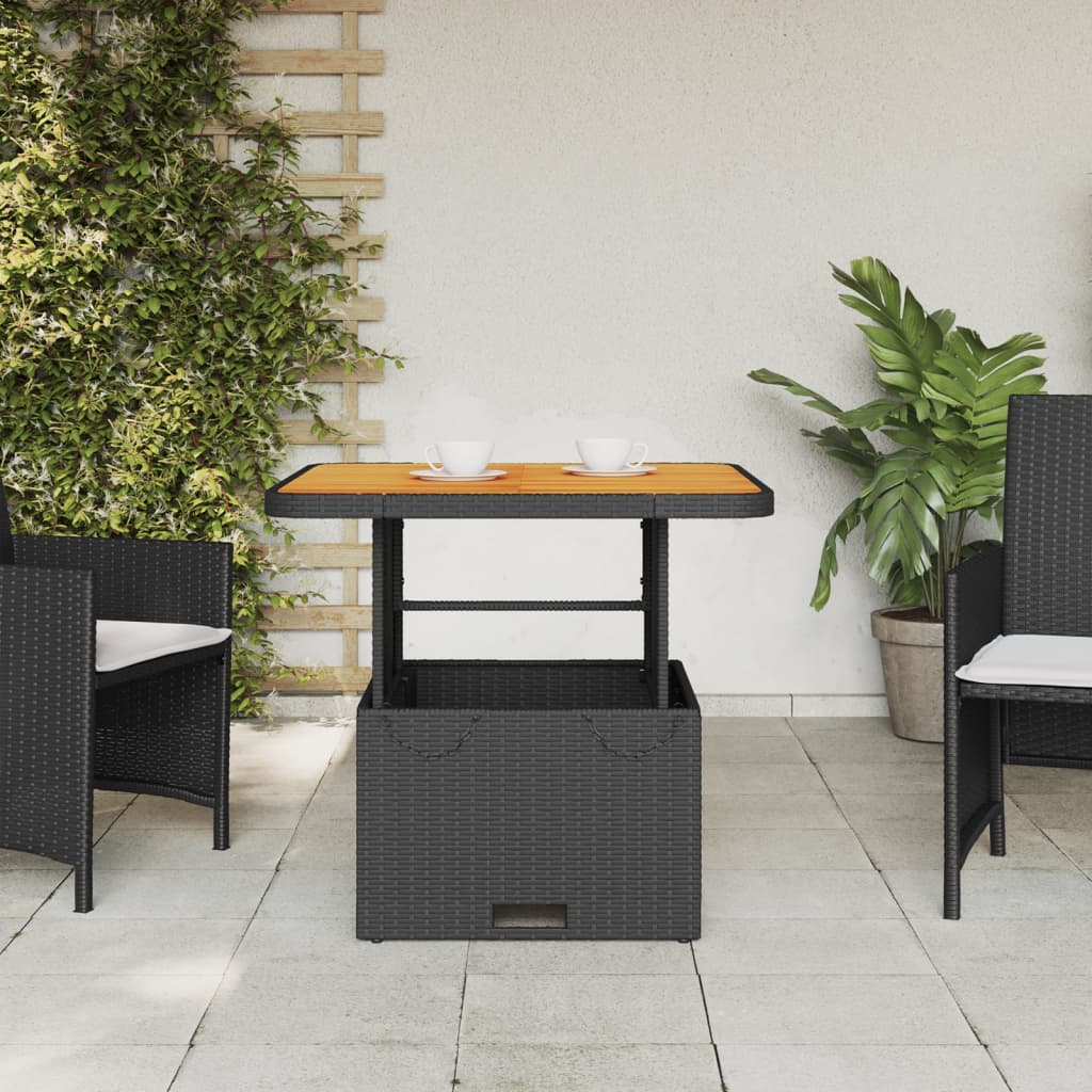 Tuintafel 80x80x71 cm poly rattan en acaciahout zwart is nu te koop bij PeponiXL, paradijselijk wonen!