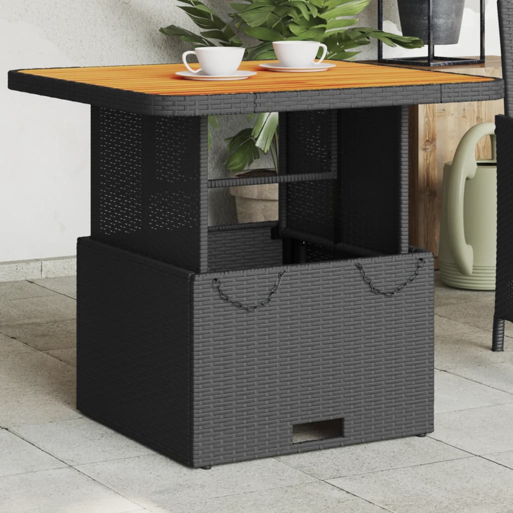 Tuintafel 80x80x71 cm poly rattan en acaciahout zwart is nu te koop bij PeponiXL, paradijselijk wonen!