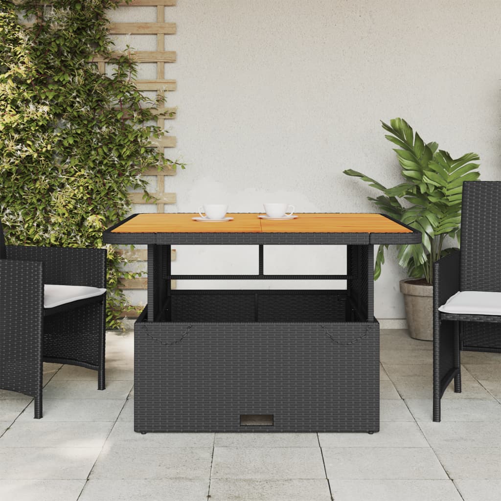 Tuintafel 110x110x71 cm poly rattan en massief acaciahout zwart is nu te koop bij PeponiXL, paradijselijk wonen!