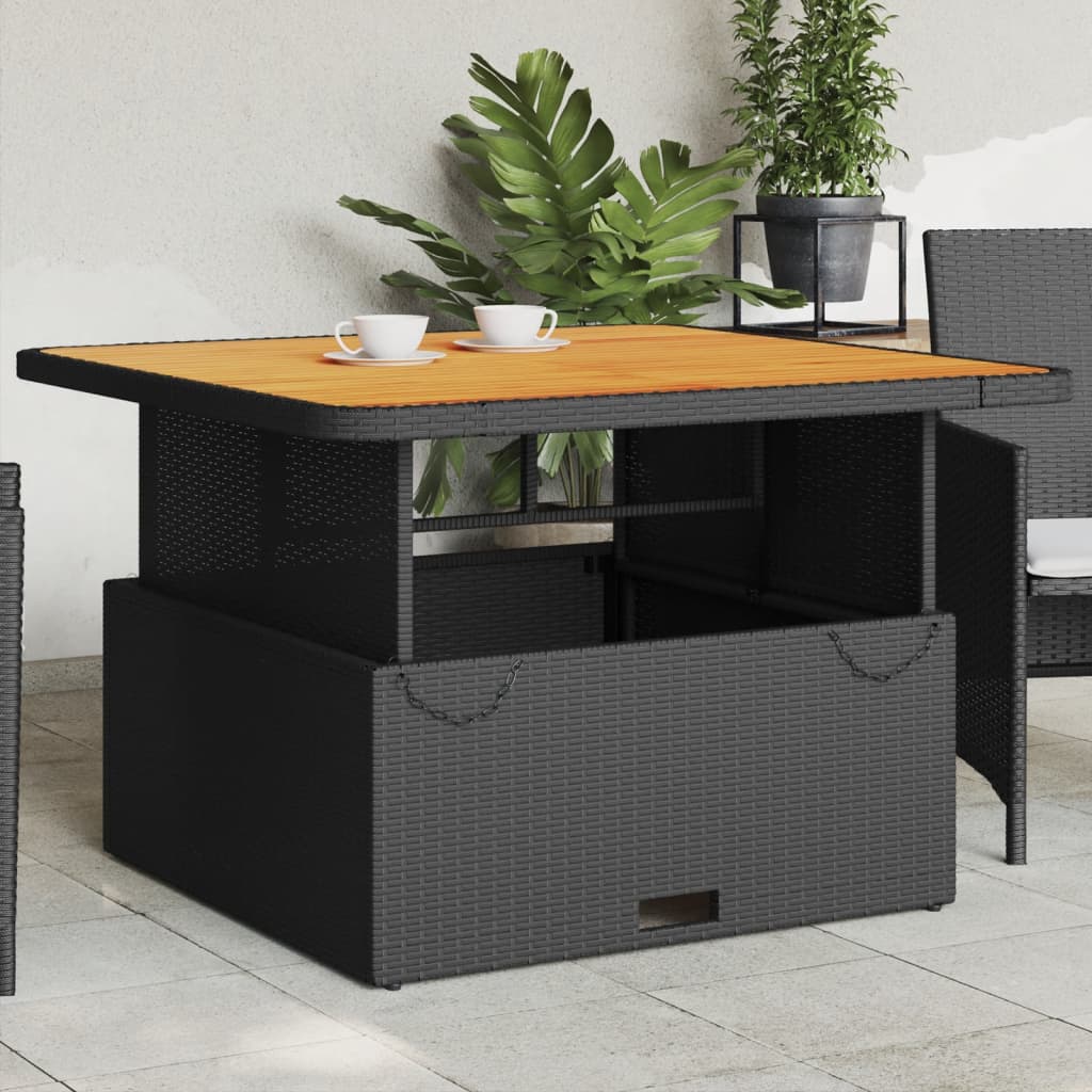 Tuintafel 110x110x71 cm poly rattan en massief acaciahout zwart is nu te koop bij PeponiXL, paradijselijk wonen!