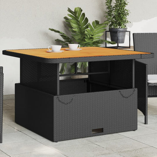 Tuintafel 110x110x71 cm poly rattan en massief acaciahout zwart is nu te koop bij PeponiXL, paradijselijk wonen!