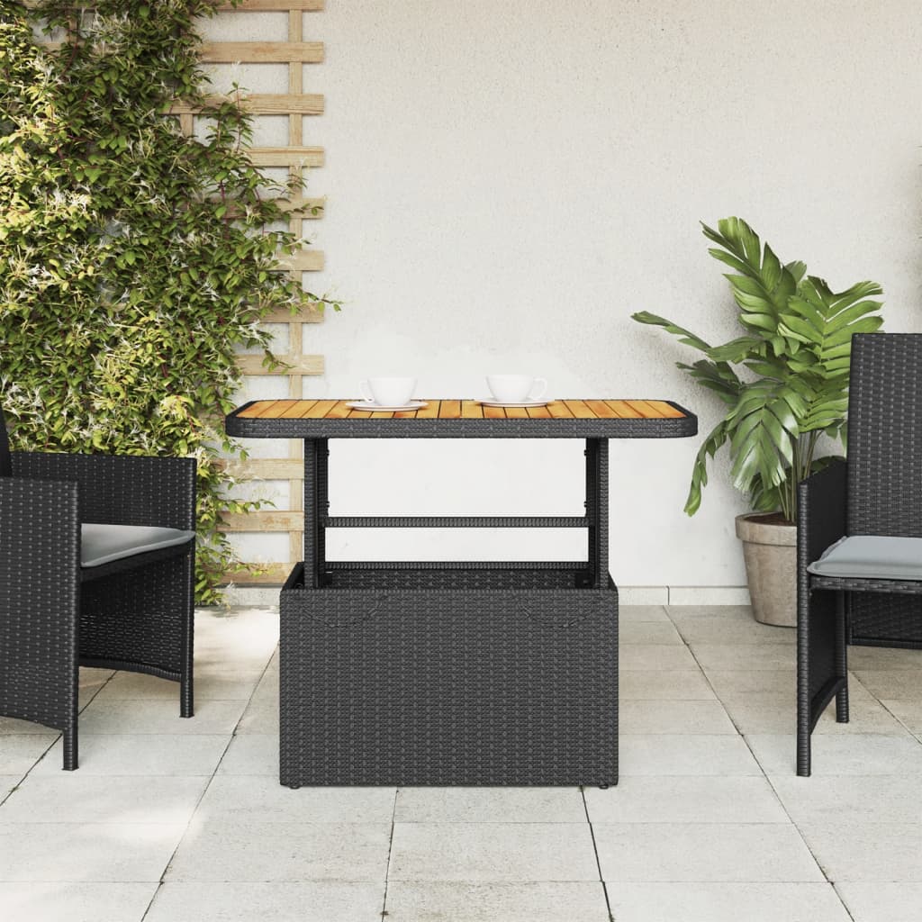 Tuintafel 90x55x71 cm poly rattan en massief acaciahout zwart is nu te koop bij PeponiXL, paradijselijk wonen!