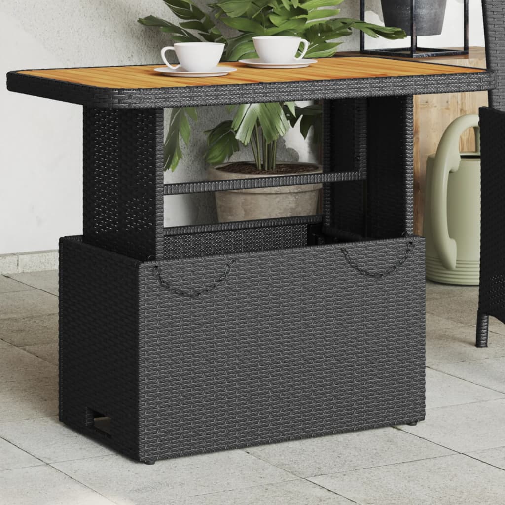 Tuintafel 90x55x71 cm poly rattan en massief acaciahout zwart is nu te koop bij PeponiXL, paradijselijk wonen!