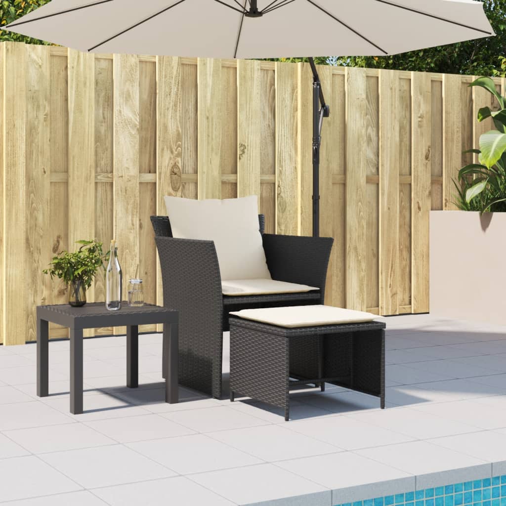 Tuinstoel met voetenbank poly rattan zwart is nu te koop bij PeponiXL, paradijselijk wonen!