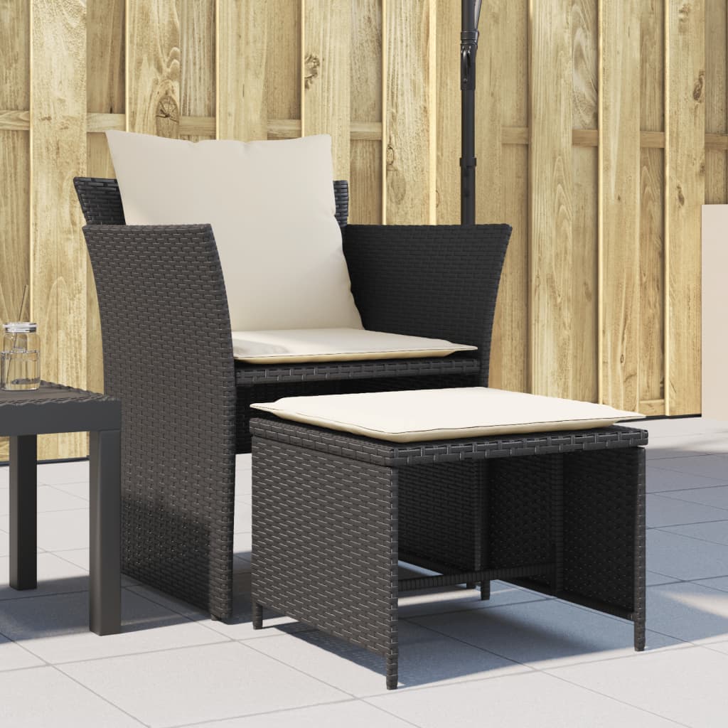 Tuinstoel met voetenbank poly rattan zwart is nu te koop bij PeponiXL, paradijselijk wonen!