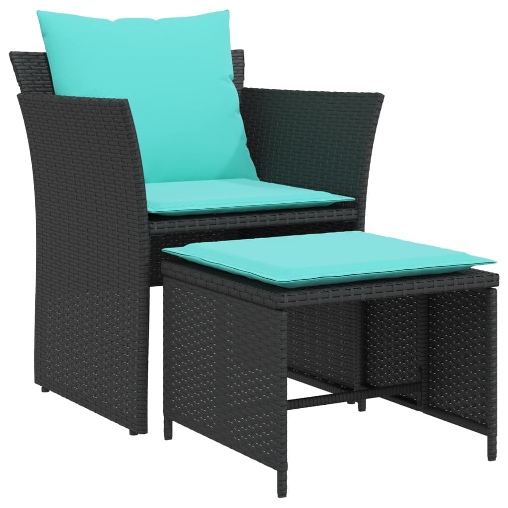 Tuinstoel met voetenbank poly rattan zwart is nu te koop bij PeponiXL, paradijselijk wonen!