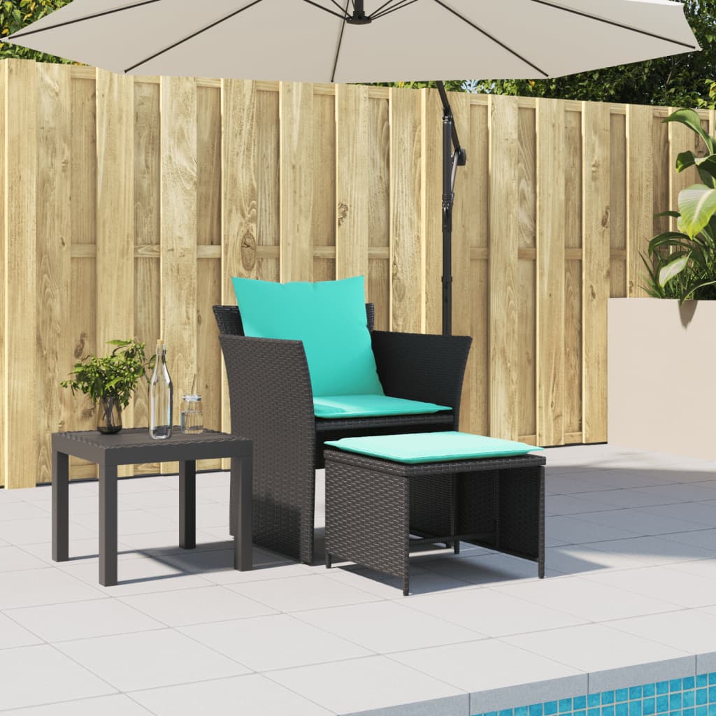 Tuinstoel met voetenbank poly rattan zwart is nu te koop bij PeponiXL, paradijselijk wonen!