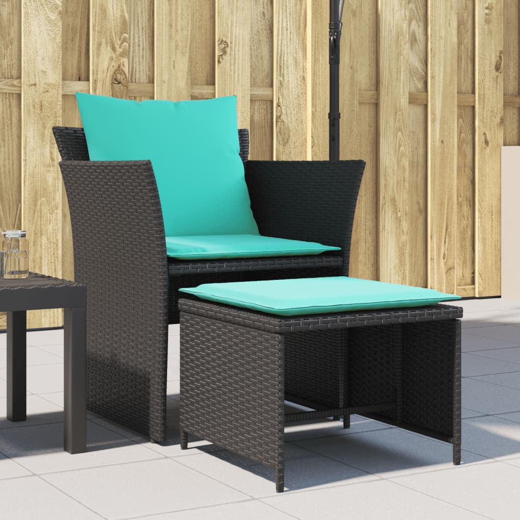 Tuinstoel met voetenbank poly rattan zwart is nu te koop bij PeponiXL, paradijselijk wonen!