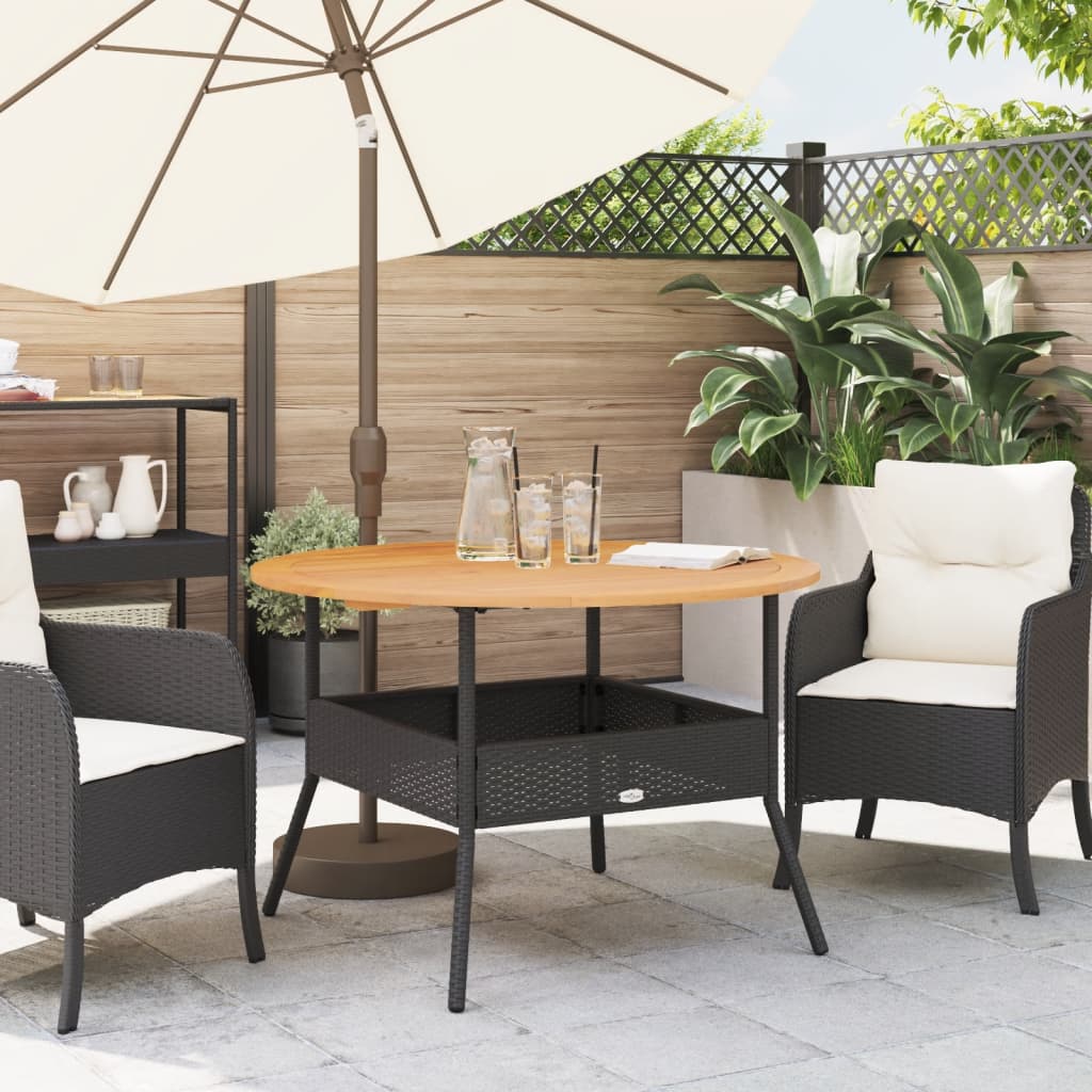 Tuintafel met acaciahouten blad Ø110x71 cm poly rattan zwart is nu te koop bij PeponiXL, paradijselijk wonen!