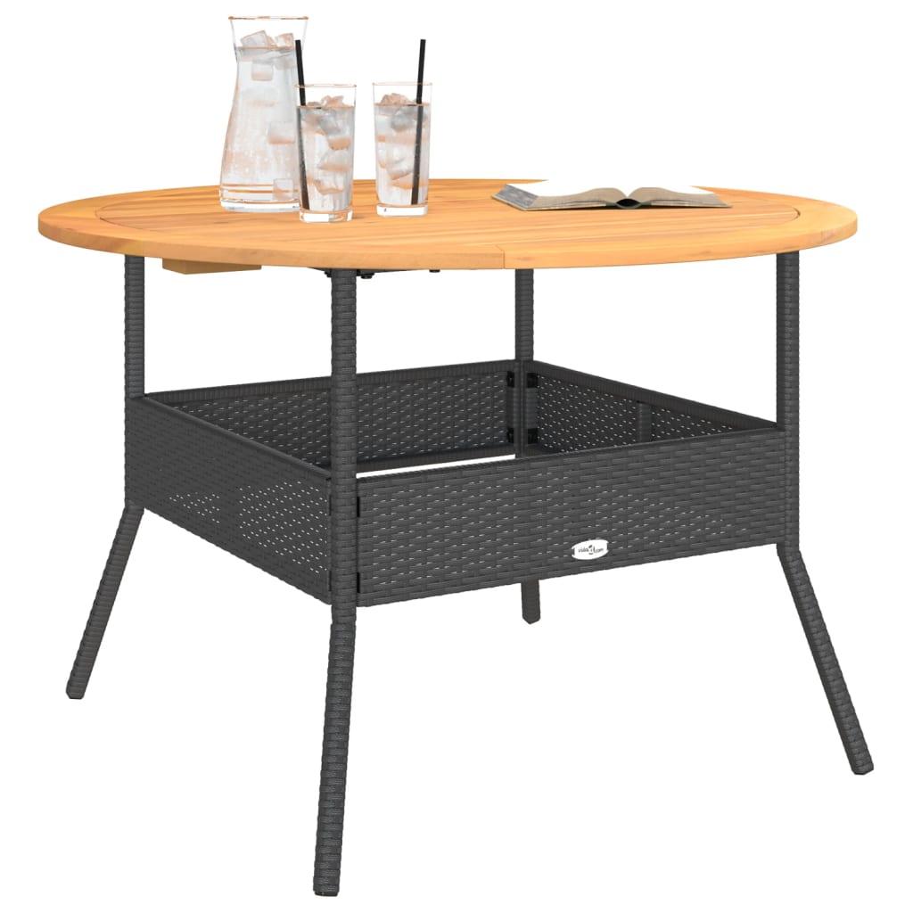 Tuintafel met acaciahouten blad Ø110x71 cm poly rattan zwart is nu te koop bij PeponiXL, paradijselijk wonen!