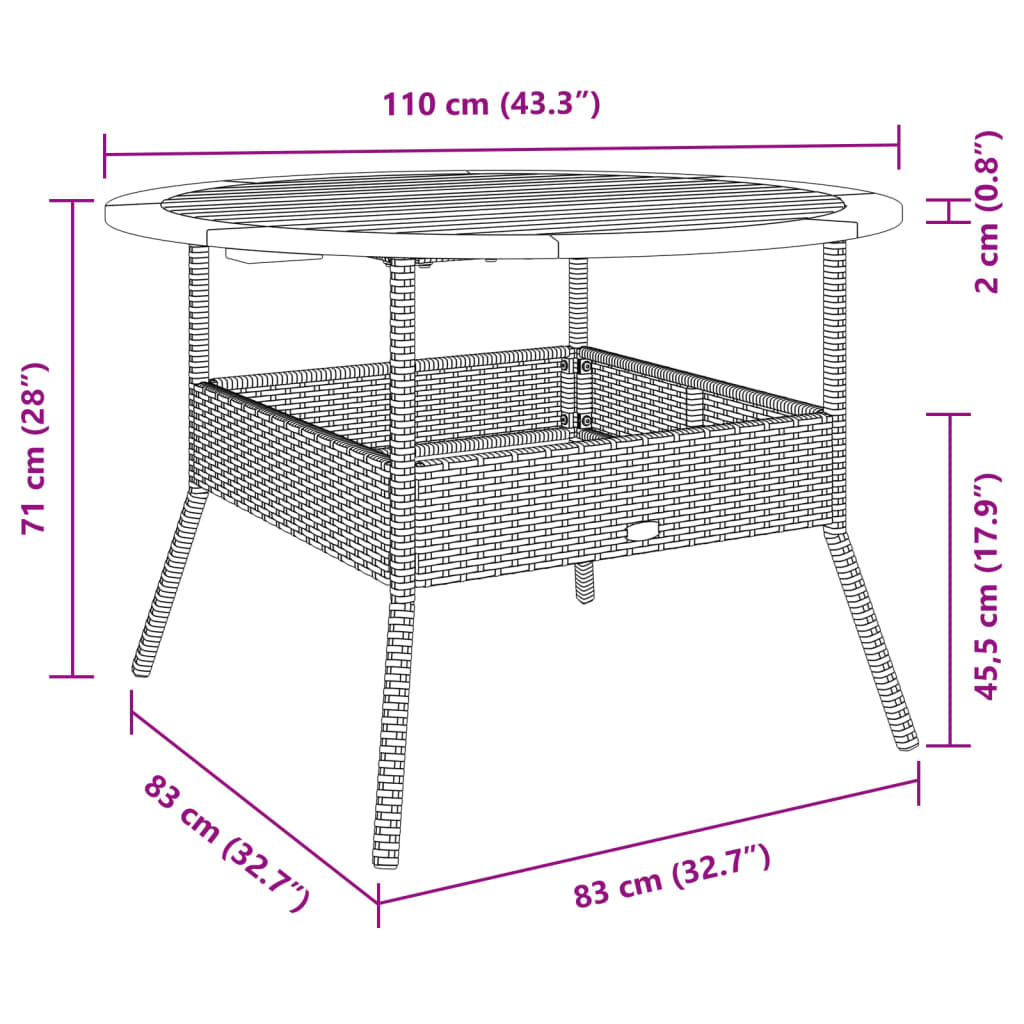 Tuintafel met acaciahouten blad Ø110x71 cm poly rattan zwart is nu te koop bij PeponiXL, paradijselijk wonen!