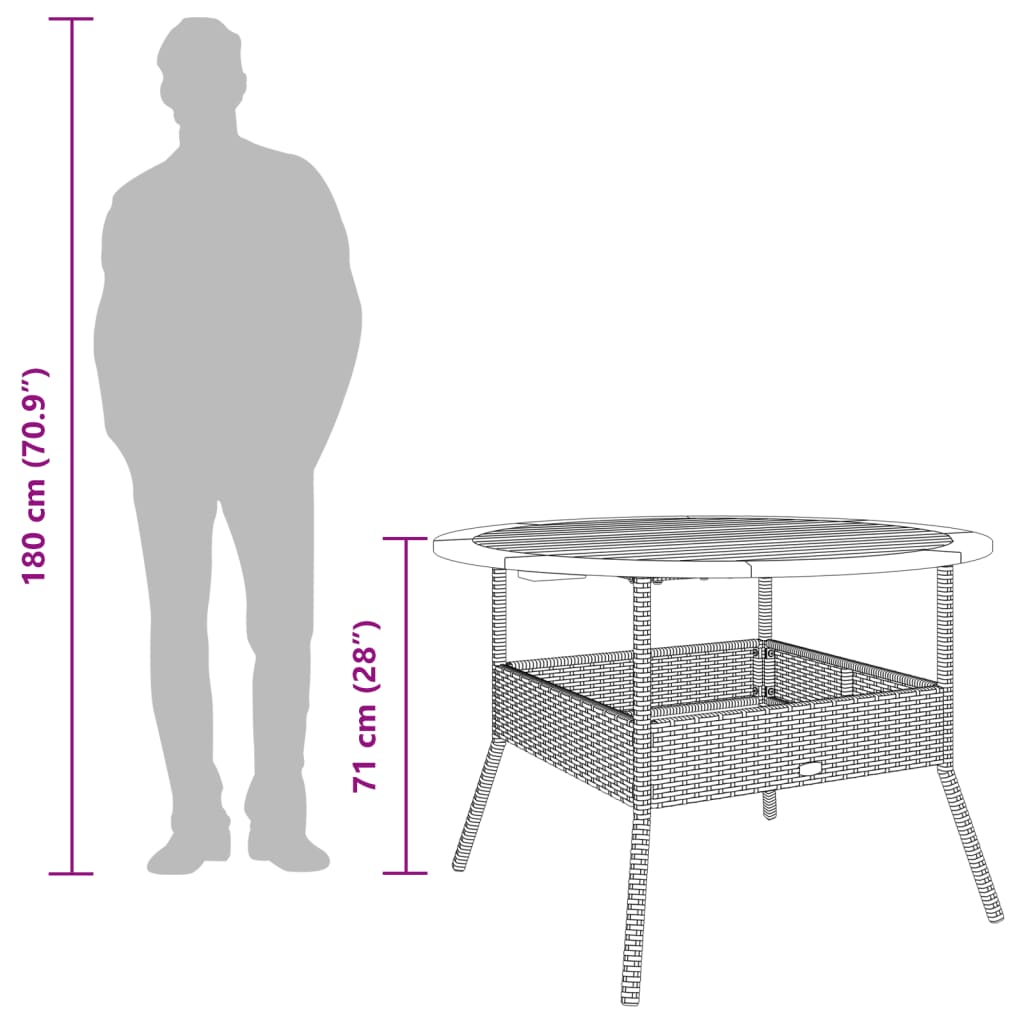 Tuintafel met acaciahouten blad Ø110x71 cm poly rattan zwart is nu te koop bij PeponiXL, paradijselijk wonen!