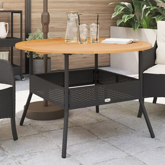 Tuintafel met acaciahouten blad Ø110x71 cm poly rattan zwart is nu te koop bij PeponiXL, paradijselijk wonen!