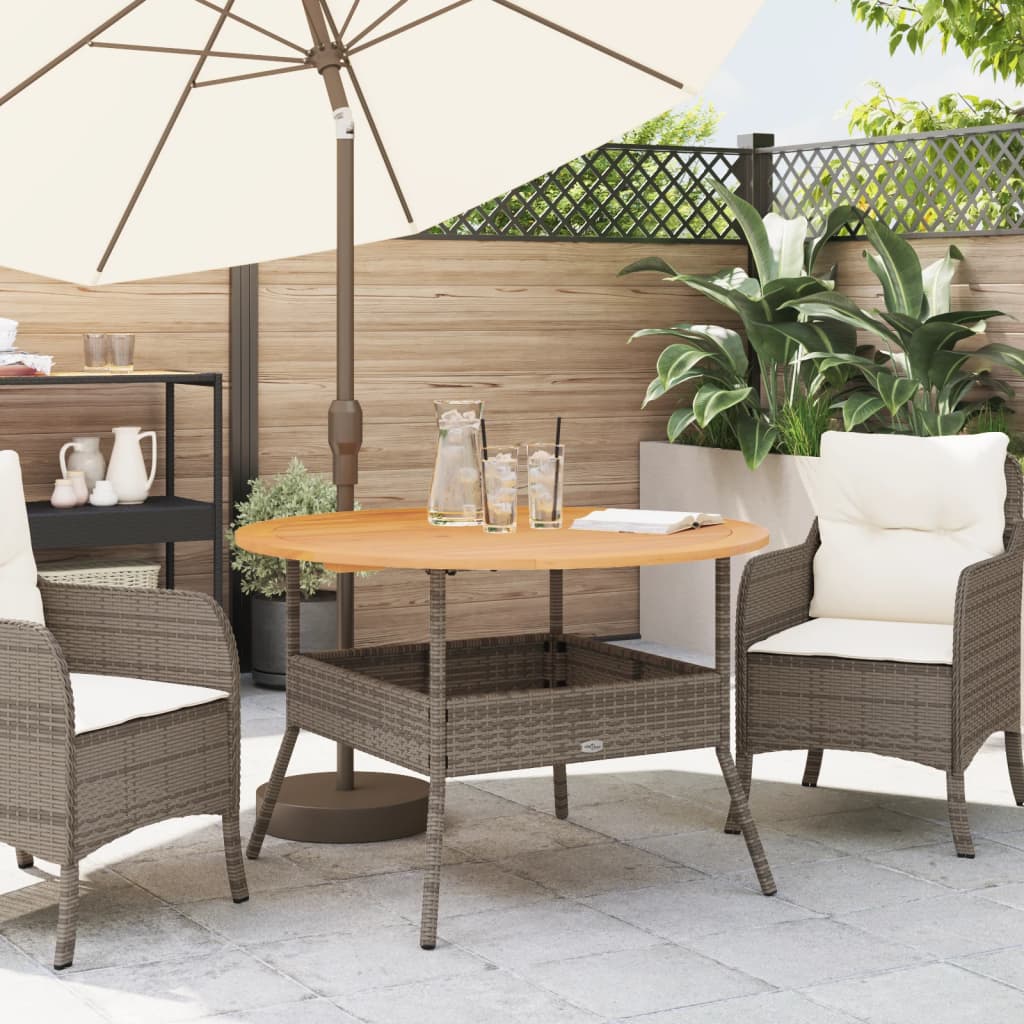 Tuintafel met acaciahouten blad Ø110x71 cm poly rattan grijs is nu te koop bij PeponiXL, paradijselijk wonen!